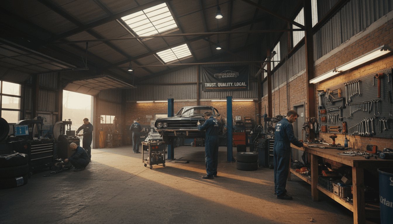 Small independent auto repair shop on a Portland street