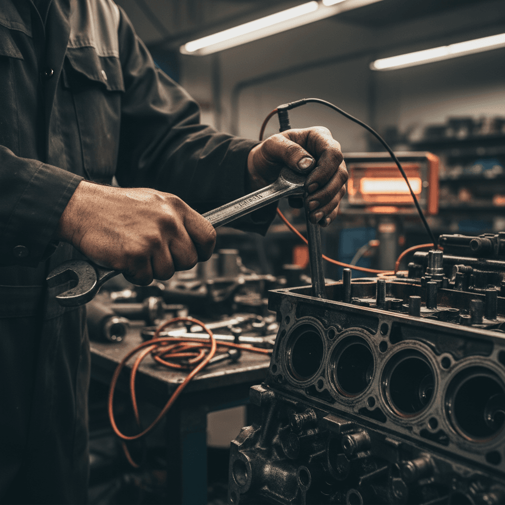 Mechanic's hands working on an engine in a Portland auto repair shop